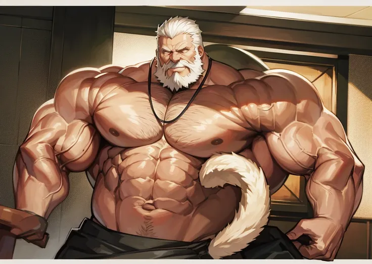 Wide medium shots, ground level camera shot, (best quality,4k,8k,highres,masterpiece:1.2),ultra-detailed,(realistic,photorealistic,photo-realistic:1.37),((massive muscular)) ((huge Muscular)) old man standing bathroom, showered,  underpants , white hair, s...