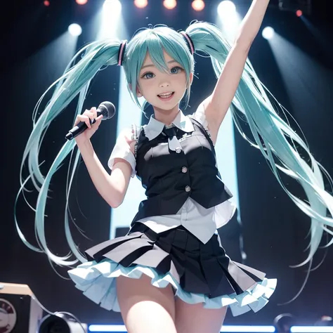 Hatsune Miku、No sleeve、pleated skirt、live、stage