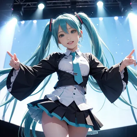 hatsune miku、no sleeve、pleated skirt、live、stage