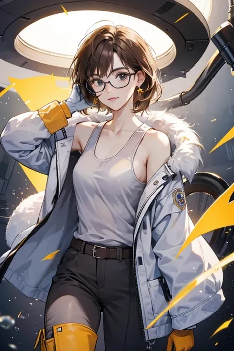 Pam has long light brown hair. Like all the other dome scientists, she wears a white lab coat and yellow gloves. She also additionally wears glasses, grey pants, a black belt, and tall black boots. When she takes off her lab coat, she wears a white tank to...