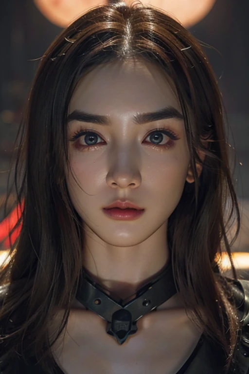 Roughcraft&#39;s Worldから来た女性のエイリアン, Super detailed artistic photography, midnight aura, night sky, Detailed gorgeous face, dream-like, shine, with backlight, Glamour, sparkling, (very detailed face and eyes:1.2), (High resolutionの光る赤い目:1.4), perfect anatom...