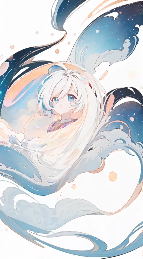 -((masterpiece)), (((best quality))), ((ultra-detailed)), ((illustration)),[realism light effect],shadow,(Fantasy style),(white background:1.6), simple background, (earth theme),(a cloak)[(hair focus,((1girl)),[(big slime hair): (cloud hair):0.3], (hair on...