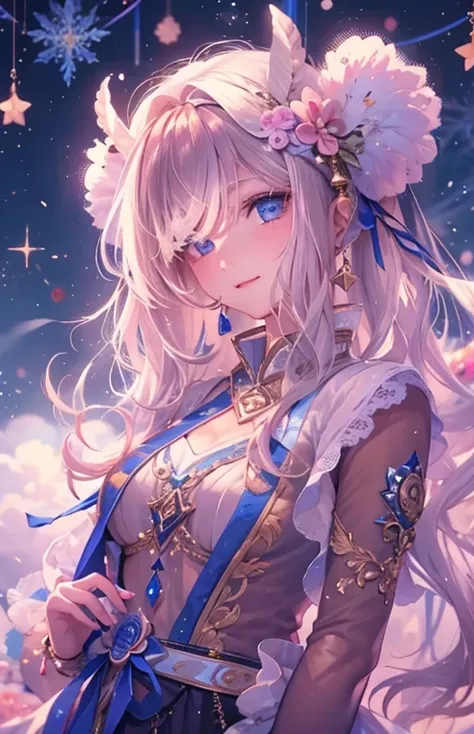 ((highest quality)), ((masterpiece)), (get used to it), perfect face , beautiful girl , Aries , beautiful starry sky , There are many stars in the background ,