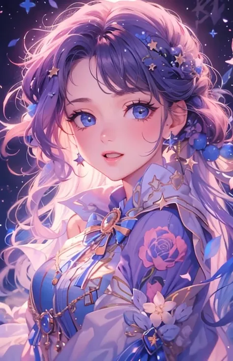 ((highest quality)), ((masterpiece)), (get used to it), perfect face , beautiful girl , Gemini , beautiful starry sky , There are many stars in the background ,