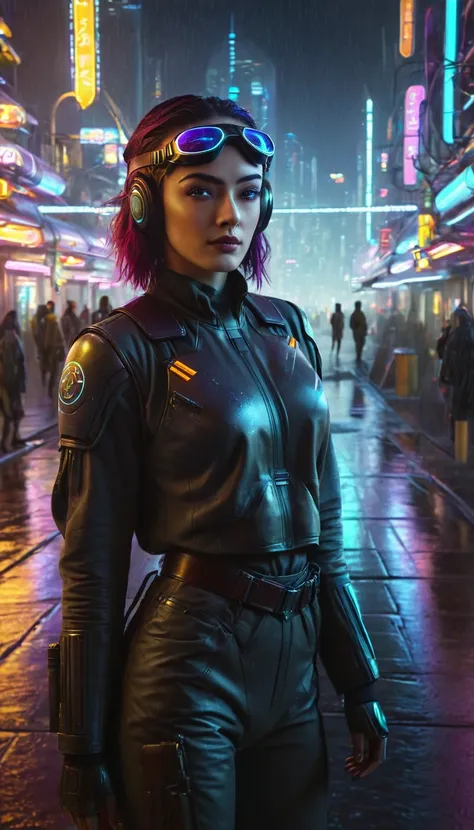 extremely detailed eyes,strong and confident stance,vibrant colors,dramatic lighting,futuristic concept art,cyberpunk style,neon...