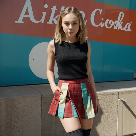 AnnaSophia Robb dressed in a colorful skirt and stockings