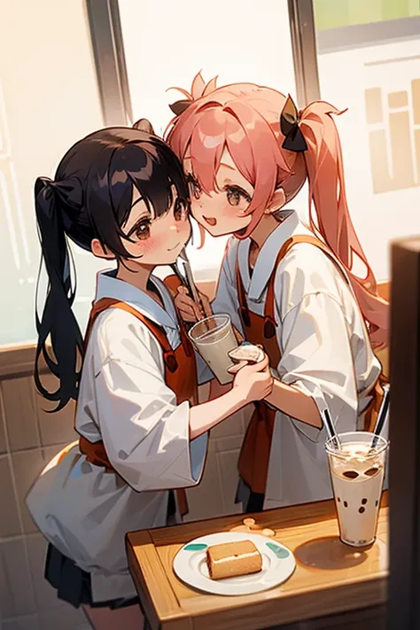 date、stick together、cute、tapioca milk tea、cute、twin tails、3×3、yuri couple