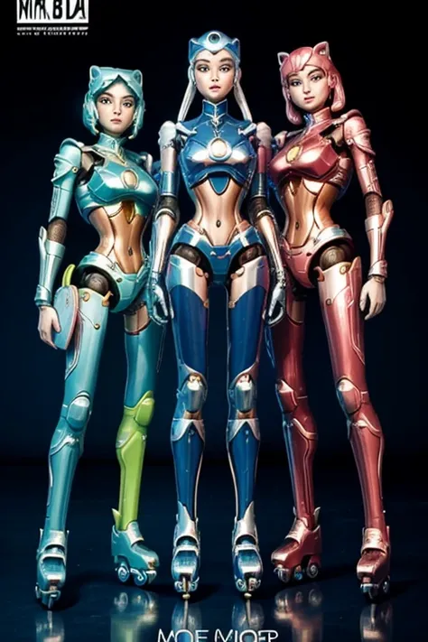 A robot mother and two teenage robot daughters on a magazine cover,
 Everyone has a pretty face and remains a cute human being.，
 All 2WD girls,
 All of them have roller skates－It is,
 Bright colors, High resolution, realistic depiction, ビクトリア朝Mr.式, Lookin...