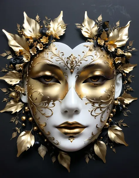 gold leaf art，mask，goth girl