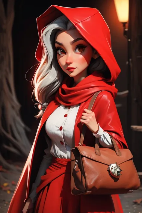 Little Red Riding Hood character redesign, estilo animado, 1 chica, cuerpo completo, moderno, cabello corto, anteojos, misterio, detective, Fondo blanco, Hoja de personaje, de moda, Buscando Veiwer