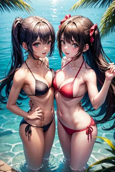 {2girls}, bikini, breasts, standing, face each other