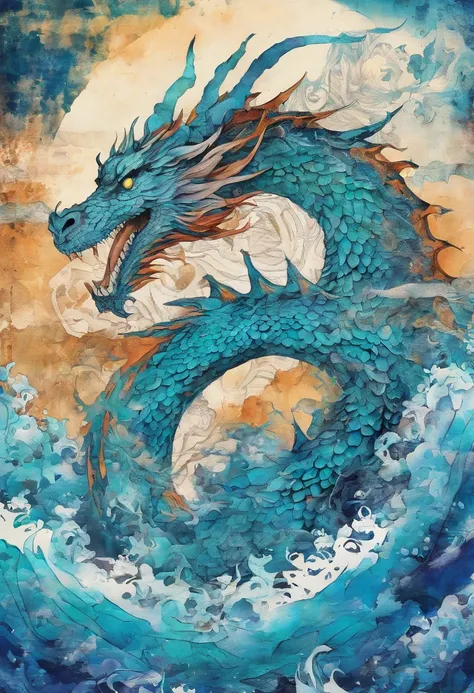 Odorous Ocean Blue Dragon, fond hiver ::2 colorful ink painting ::2 art fantasy ::2 colorful ink painting ::2 art fantasy