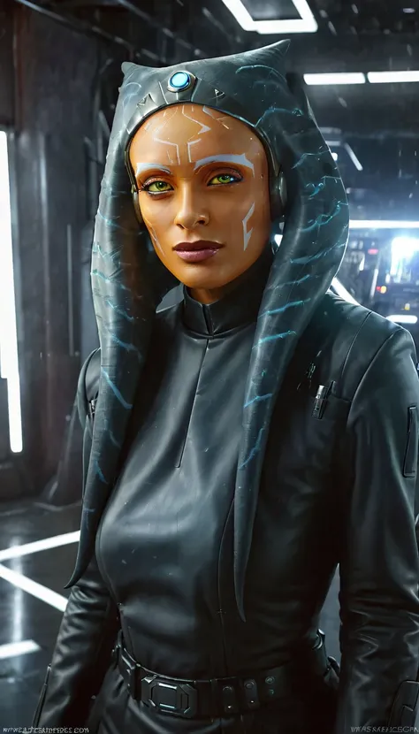 bright yellow eyes, ultra-detailed,vibrant colors,sci-fi,portrait,dramatic lighting,detailed facial features,dark background,long hair,glowing eyes,futuristic clothing,expressionless face,metallic texture,bright highlights,high contrast,radiant colors,arti...