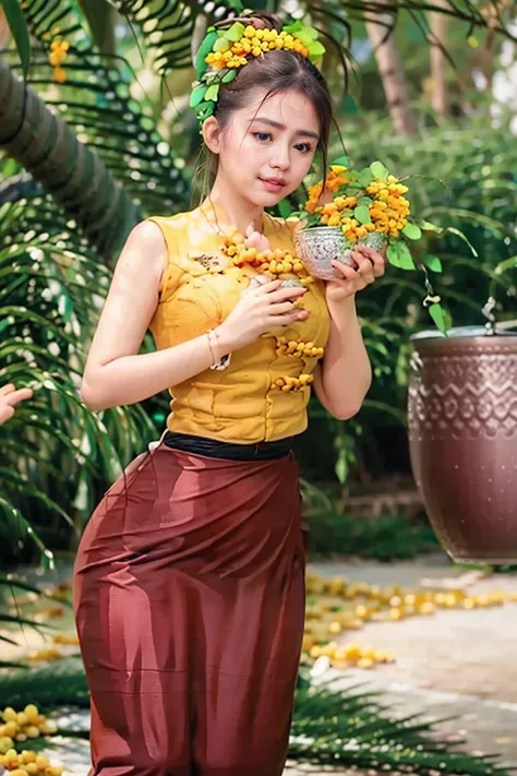 Burmas long-lasting body is full of sensuality, and the beauty of the body outline is too revealing. The long skirt she wears highlights her high hips. The beauty under the dress is so beautiful that the eye can see. She wears bright yellow flowers, smiles...