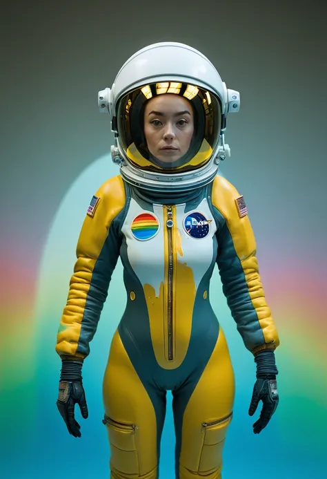 8K, ARTISTIC photogrAphy, best quAlity, mAsterpiece: 1.2), A (potrAit:1.2) Don Bluth Style  ASTRONAUT nude yellow Toon Doll, full body RAW candid cinema, cyan hair, 16mm, color graded portra 400 film, remarkable color, ultra realistic, sad admosphere, dark...