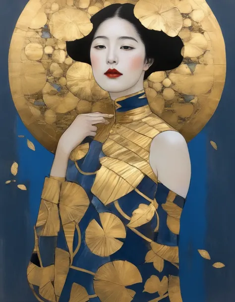 (Gold Leaf Art:1.8), Gold Leaf Art Style, portrait, High resolution, Ultra-fine, (realism: 1.37), Character concept design, Hev Kahraman Style, Portrait of a Chinese girl, Girl Portrait, The eye details are exquisite, Beautiful and delicate lips, Detailed ...