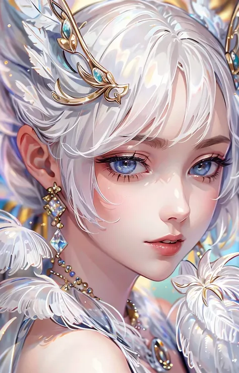 ((highest quality)), ((masterpiece)), (get used to it), perfect face , beautiful girl , Angel , Beautiful white , There are many feathers in the background , flower ,