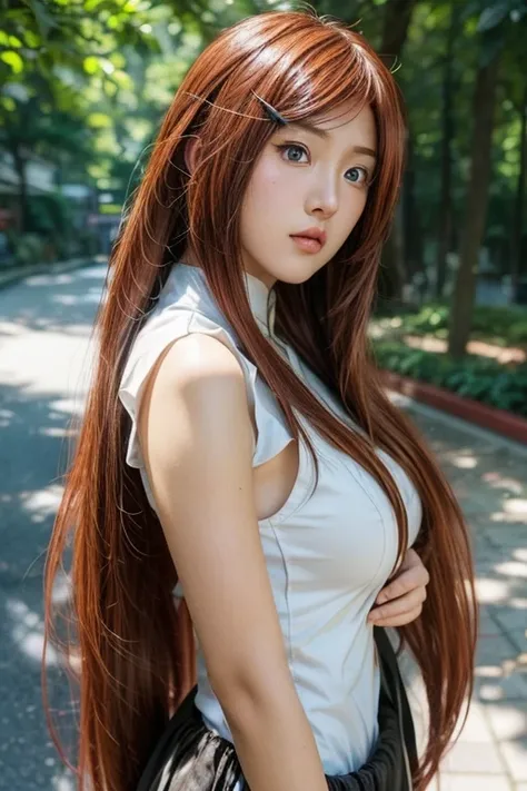 real life adaption of this character,asian teen beauty , realistic same hair, realistic outfit, realistic light, realistic shado...