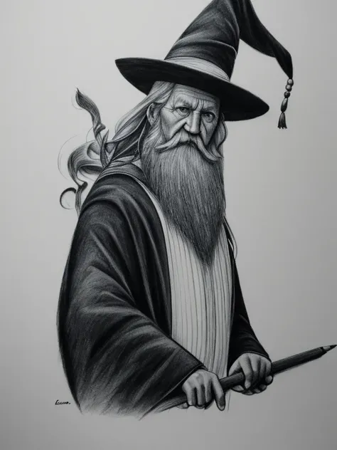 charcoal pencil drawing, black and white drawing, 4k, The Wizard