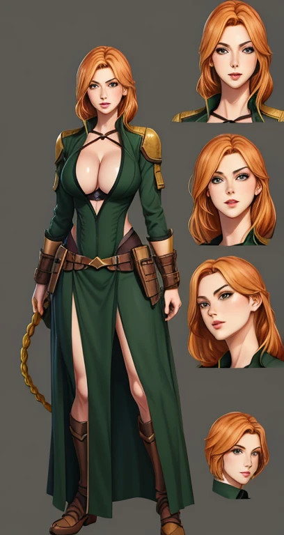 Female original character action reference sheet adoptable, light ginger hair, dark Grey green eyes, detailed face, ([Julianne Hough|Megan Fox|Christina Hendricks]:0.8), (swollen lips:0.9), 