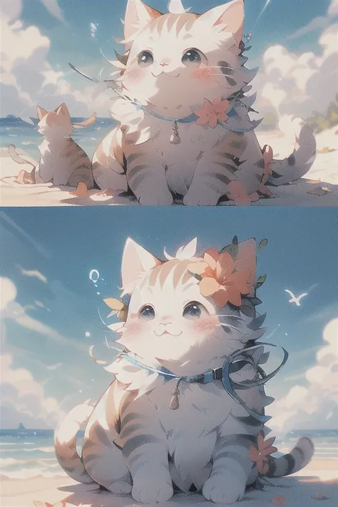 , (masterpiece:1.2), best quality,pixiv,
没have人类, flower, have, Cat, blush, beach, straw have, outdoor, looking at the audience, Keep your mouth shut, :3, animal, sky, sand, have flower, alone, sky空
 