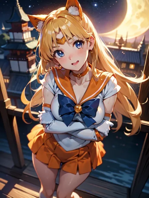 master piece,best quality,ultra detailed,8k, ambient light,realistic skin,glossy skin, 
（sv1, sailor senshi uniform, orange skir...