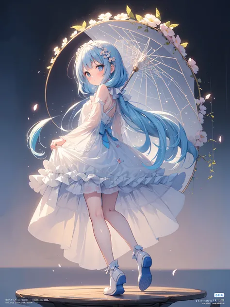 Masterpiece, best quality, extremely detailed, (illustration, official art: 1.1), 1 girl, ((light blue hair))), long hair, 10 years old,  ((blush)), cute face, big eyes, masterpiece, best quality, ((a very delicate and beautiful girl)))), amazing, beautifu...