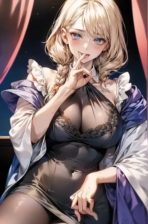 ４ｋ、Super detailed、official art、Luminedef、Maid clothes、、((A man&#39;s hand grasping the breast from below、Fingers digging into the chest、grab your chest、lift the chest、perfect face、Please reflect your perfect facely on your chest、、blush、、Male and female who...