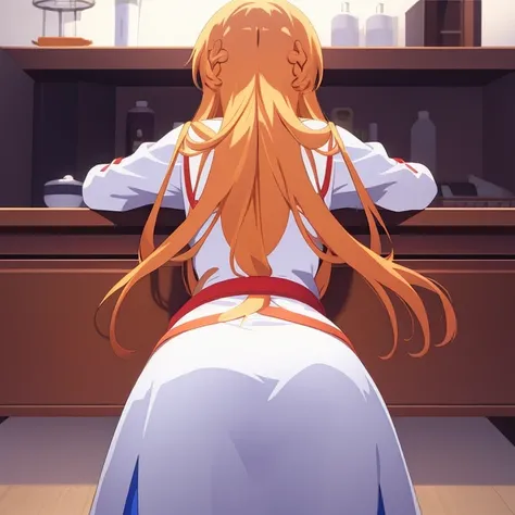 (Masterpiece, best quality, ultra detailed), flat anime style, Asuna, (back shot, from behind), 