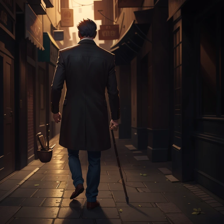 A realistic image of a man walking in a city, with his back turned, holding a cane, neutral background, moody atmosphere, photorealistic style, high definition, 8K.

A man can be seen strolling in a city with his back facing the camera. He is in his senior...