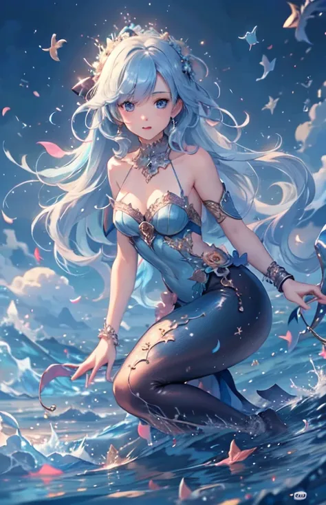 ((highest quality)), ((masterpiece)), (get used to it), perfect face , beautiful girl , Mermaid Girl , in the beautiful sea , in the beautiful sea ,