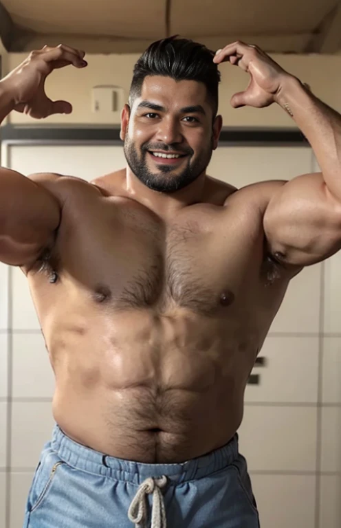 RAW photo in sequence, uma imagem de um homem com corpo muito gordo, ((selfie da parte superior e inferior do corpo, sorridente)), luzes naturais, HDR, foto realista, foto profissional, clearly visible face details, planos de fundo detalhados pouco desfoca...