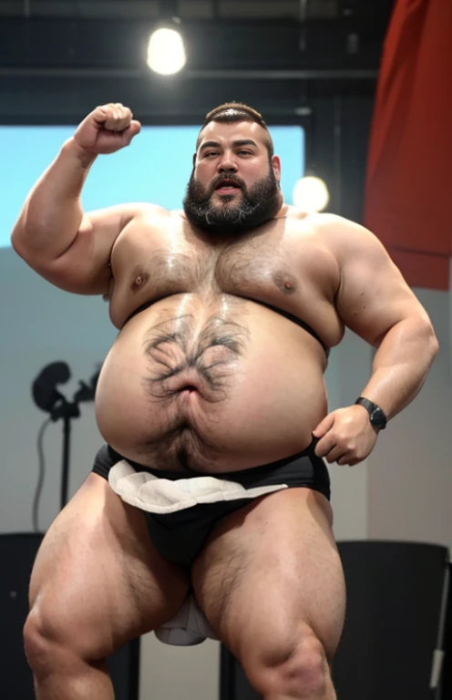 Zangief,((((Only male chubby man extremely thick thighs large belly))), obra de arte,maximum quality,day comerciant,gordo,gordo guy,Uma moreno,breve lenda,barba,oculos de sol,Eu tenho uma barriga grande exposta,The face is big,Posture of speaker gesturing ...