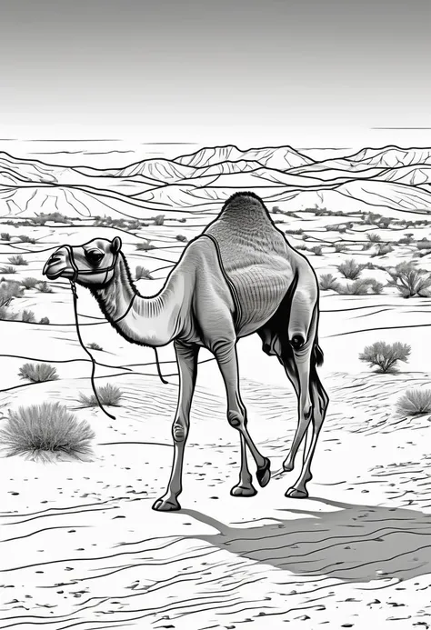 coloring book（line drawing）　camel　１Animals　Walking in the desert