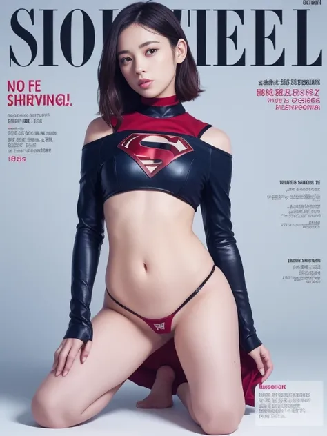 masterpiece、supergirl costume、short hair、barefoot、big and full breasts、Crisis situation、prison、camp、kneel down、sweaty、shiny、look at the camera、provoke、Estrus、choker、Weekly magazine cover、long sleeve、red mini skirt、humiliating、seductive pose、glamorous、off s...