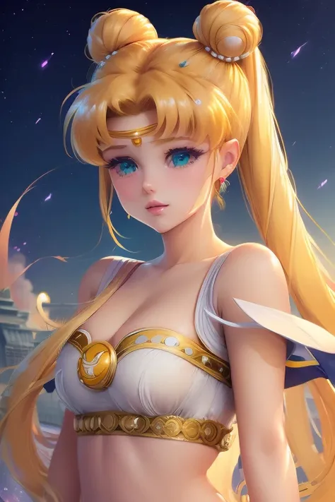 ((masterpiece)), (highest quality), (super detailed), ((very detailed)), 4k, (8K), sailor moon, long blonde hair, double ponytail, sailor moon Aesthetics, dream core,