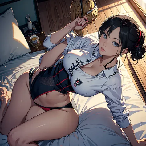 ( ultra-realistic rendering, highest quality), ((highest quality, 16k, masterpiece: 1.3)), Anime girl lying on bed wearing a T-shirt, seductive anime girl, detailed digital anime art, highly detailed art germ, Ilya Kuvshinov. 4k, beautiful attractive anime...