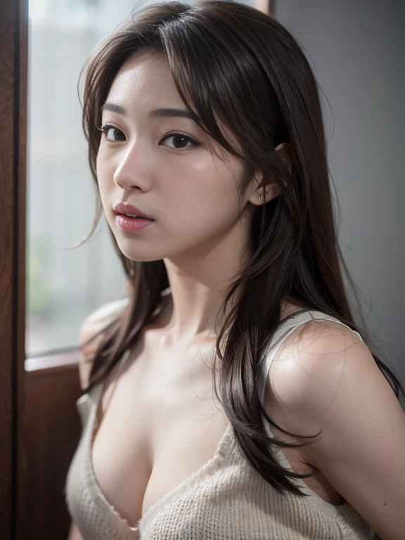 (1 cute Asian star) Realistic photo of shoulder-length hair, light makeup, small breast, no clothes, in school, clear facial features, 8K high resolution, clear and realistic details.