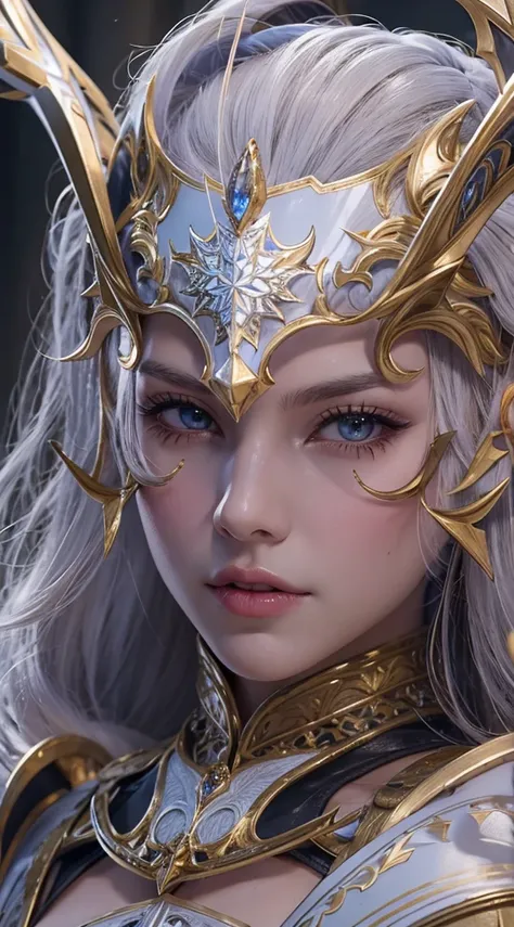 Close-up de uma garota com uma espada,corpo completo , personagem de fantasia ultra-detalhado, intrincado lindo estilo CGI anime, female demon suitable for white horns, fantasia de detalhe 4K, Iconic character of high detail, handsome biomechanical elf, pe...