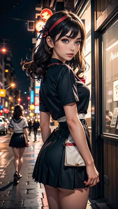 ((最high quality, 8K, masterpiece: 1.3, Ultra HD, high quality, 最high quality, High resolution, realism)) 、An extremely beautiful 18-year-old Japanese woman、hair color is black、black eye、medium hair、straight hair、smile、Slender but well-proportioned, slim an...