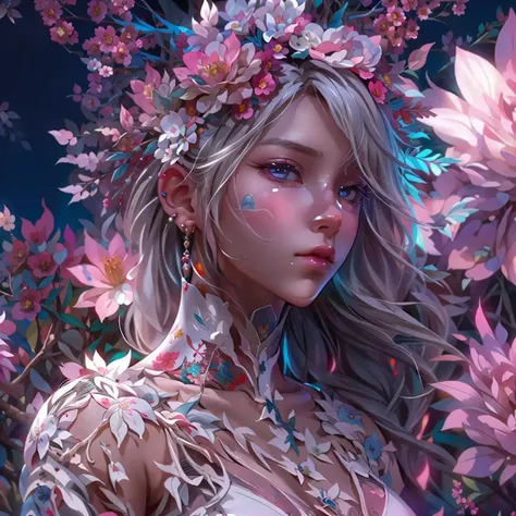 A {white |black |red |blue| pink) machine (Open legs, pubic hair view, 1 sexy girl in transparent forest clothes, Flowers, leaves, Mandala, fractal, Full female body, Mandala and flower tattoos, seductive pose, well detailed art, beautiful breasts, bare ch...