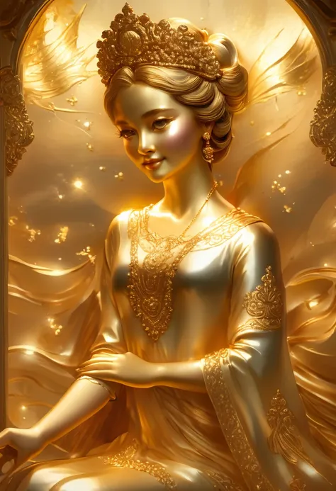 1girl, Gold Leaf Art, goldcarvingcd_xl, jinsixiangyun, traditional, golden, Gold Foil Art, gold leaf,gilded details,shimmering surface,meticulous craftsmanship,rich texture,ornate patterns,hand-applied gold leaf,golden accents,delicate brushwork,reflective...