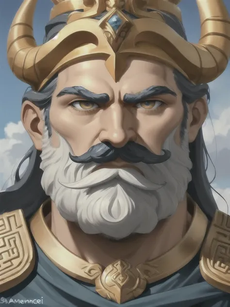 1man with mustache,Poseidon,greek gods,gold cloth, ocean, trident, majestic,close up,HD,ultra HD,detailed face,menance expression,