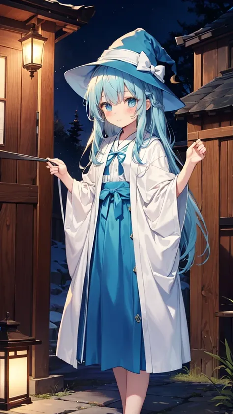 kawaii shota,kawaii light blue clothes and light blue hat,kawaii witch shota,light blue long loose hair,
shrine maiden,