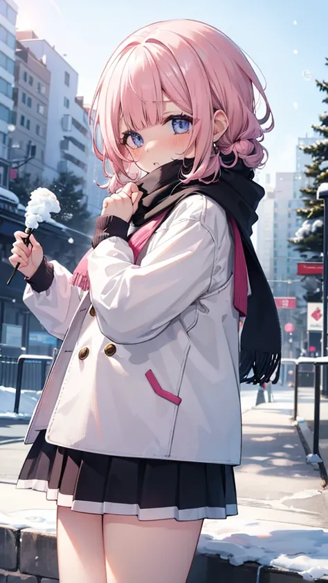 、、Shyness、blush、embarrassing、blush、、、lift the skirt、、顔をscarfで隠す、wear a coat、snow原、snow像、snow、cold、scarf、scarfを巻く、降snow高解像度、Full HD、8K quality、、、droopy eyes、、、eye highlights、lively eyes、clear eyes、beautiful eyes、、口元をscarfで覆う、、look down、avert your eyes、embar...