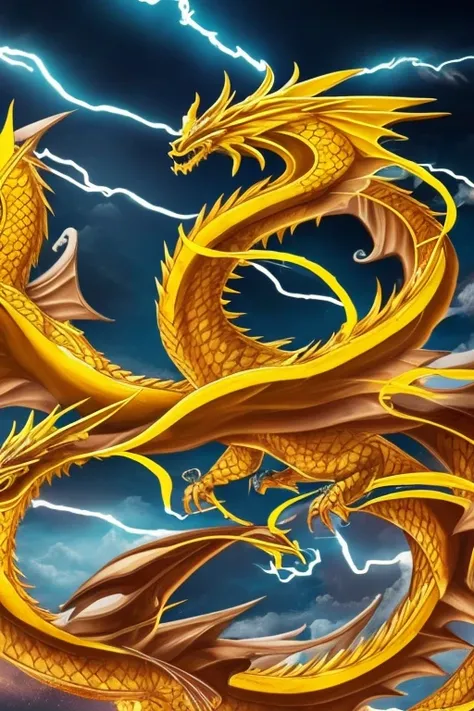 yellow dragon　front　Background with lightning