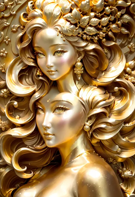 1girl, Gold Leaf Art, goldcarvingcd_xl, jinsixiangyun, traditional, golden, Gold Foil Art, gold leaf,gilded details,shimmering surface,meticulous craftsmanship,rich texture,ornate patterns,hand-applied gold leaf,golden accents,delicate brushwork,reflective...