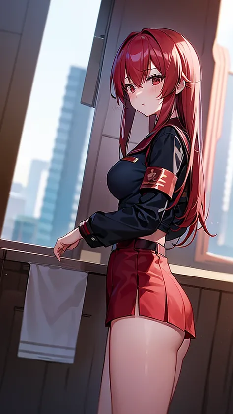 anime girl 1, high school girl, red hair, red eyes, Thai soldier, ecchi ,Bangkok