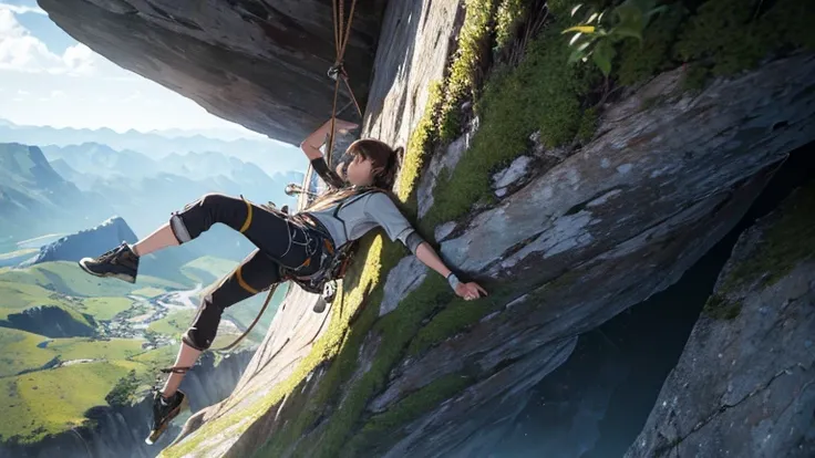 (muste piece:1.3), high resolution, Super detailed, Highly detailed CG unity 8k wallpaper, Reality, photorealistic, Raw photo, Climber climbing a rock