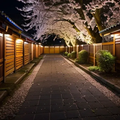 ((Safe at Work)), (Raw photo:1.6, Ultra high definition, High resolution, professional photos, 8k), (Nikon, ISO:50, focal distance:35mm, Aperture:5.6, shutter speed:1/125, Multi-metering pattern), perfect dynamic composition, cherry blossoms, night sky, mo...